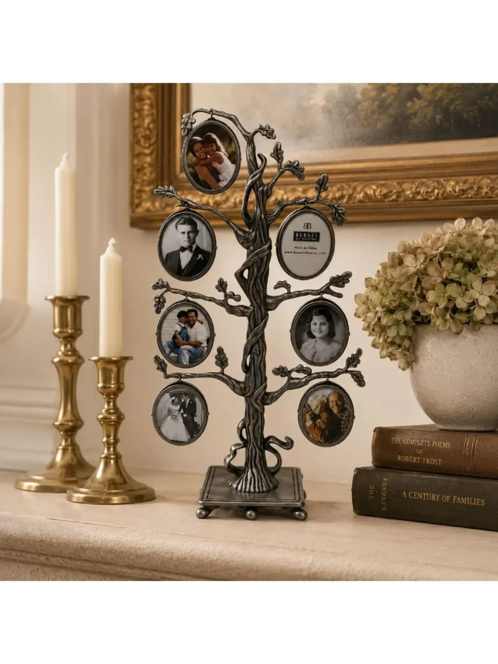 Burnes Boston Oval Family Photo Frame Pewter Tree Genealogy Tabletop Decor Gift